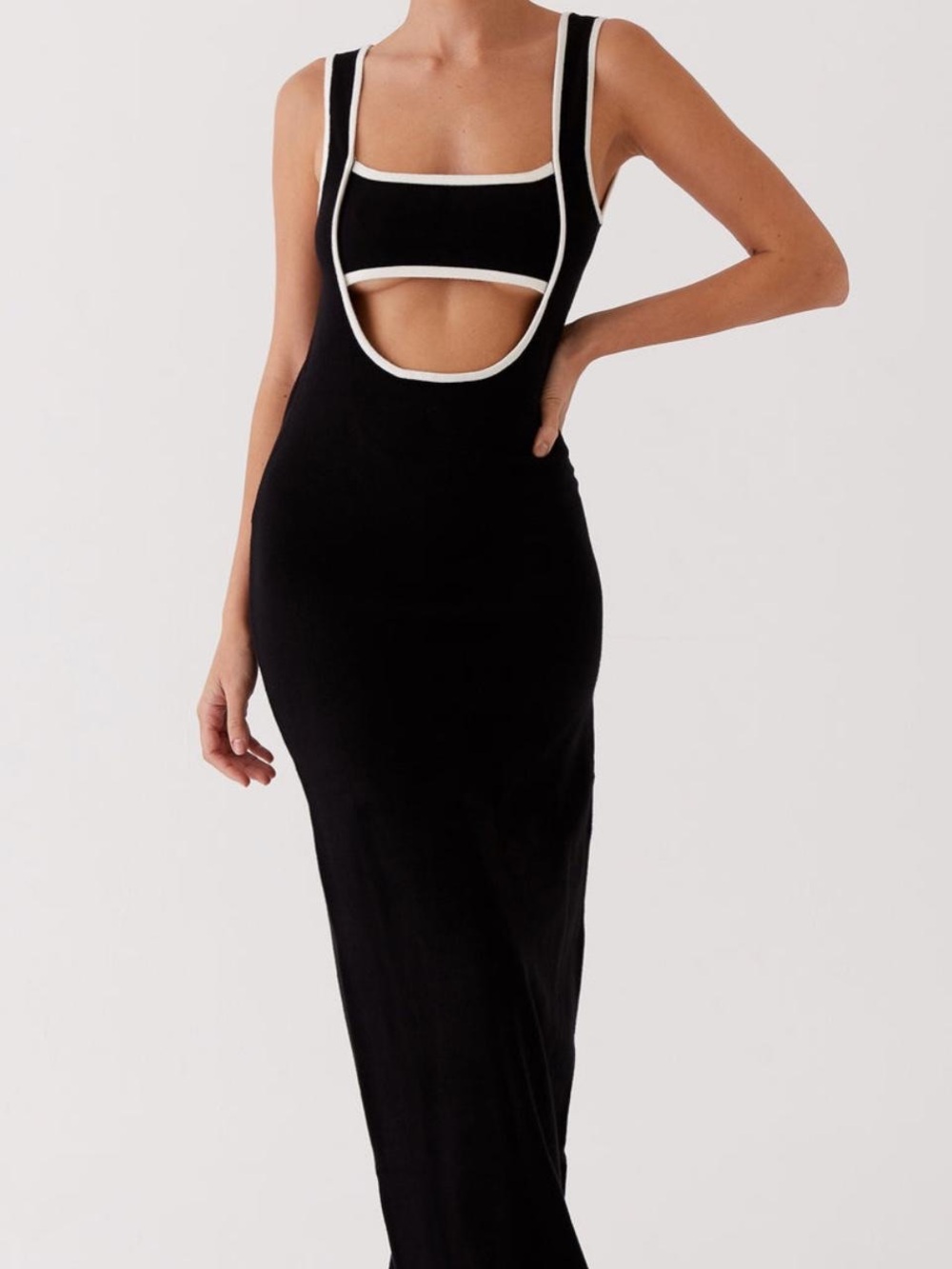 Peppermayo Black Maxi Dress with White Trim Cutout
